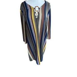 Tacera Women's Multicolor Striped Earthtone Sheath Dress Size 3X